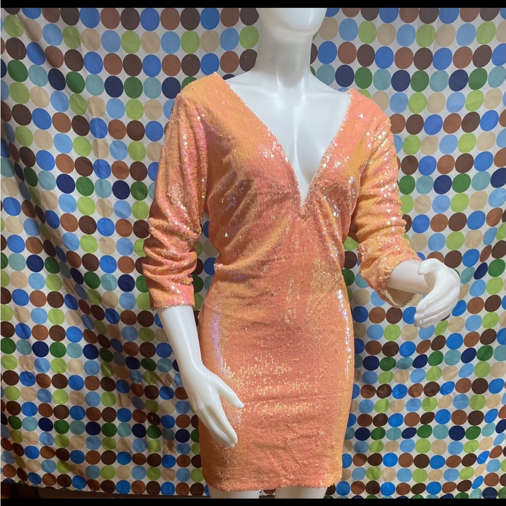 Sequin V-Neck Orange Dress